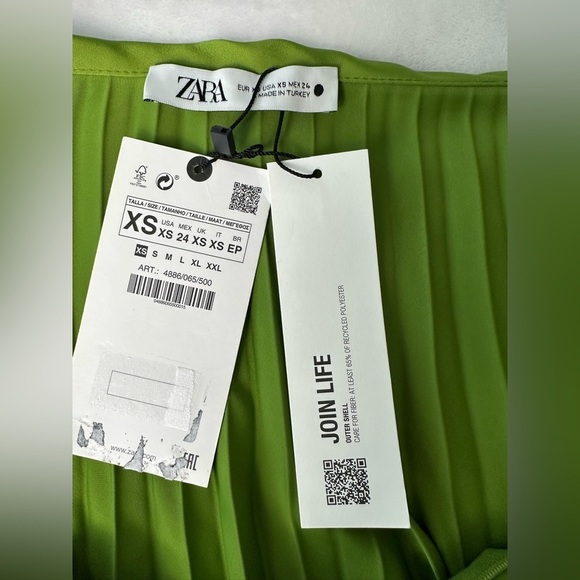 Zara High Waisted Lime Green A-Line Pleated Midi Skirt Size XS - Picture 7 of 11